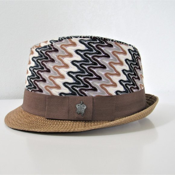 Designer Tan Hat | Christy's Crown Tan an Blue Hat - Picture 1 of 4